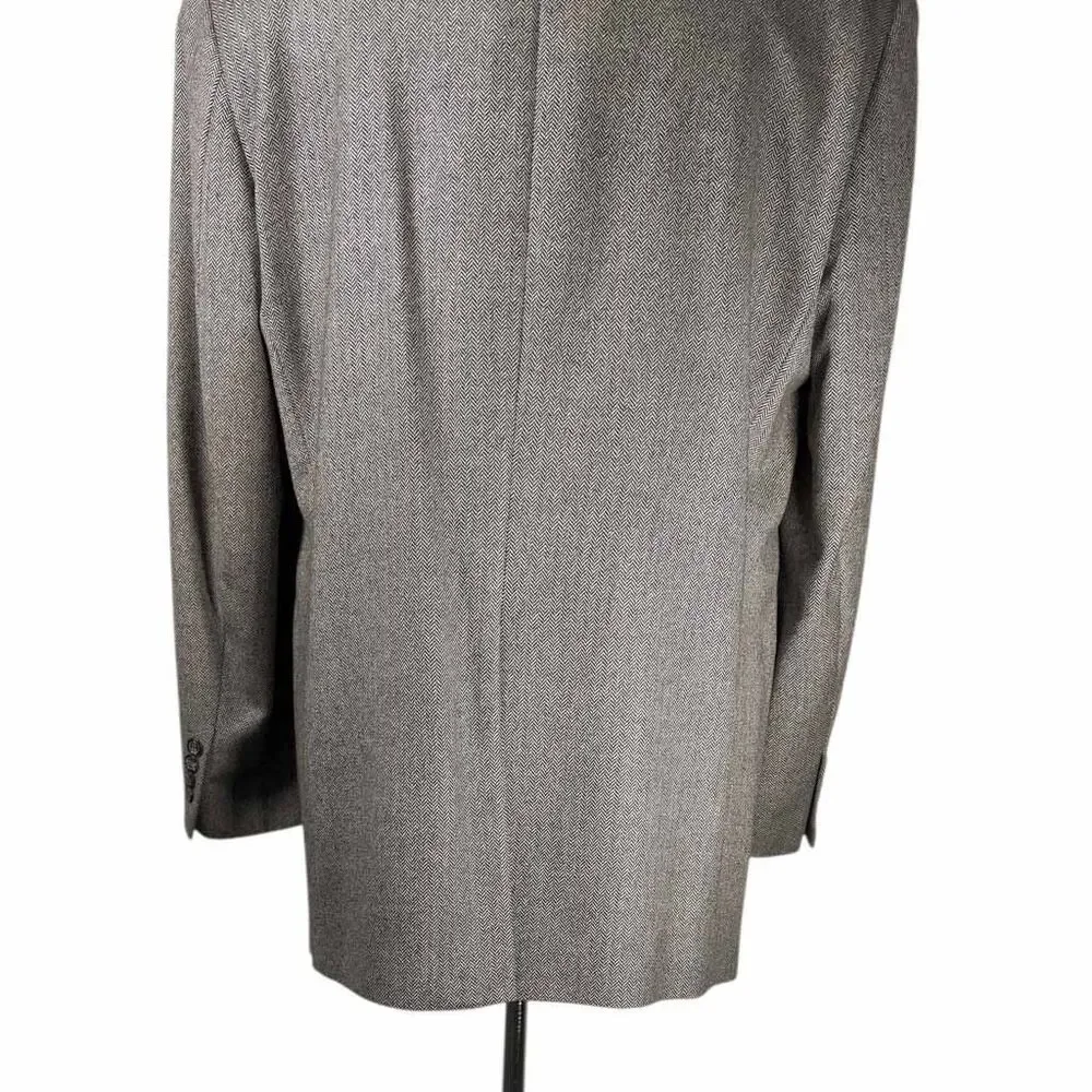 Ralph Lauren Mens 44L Gray Herringbone Lambswool Blazer Sport Coat Jacket Lined